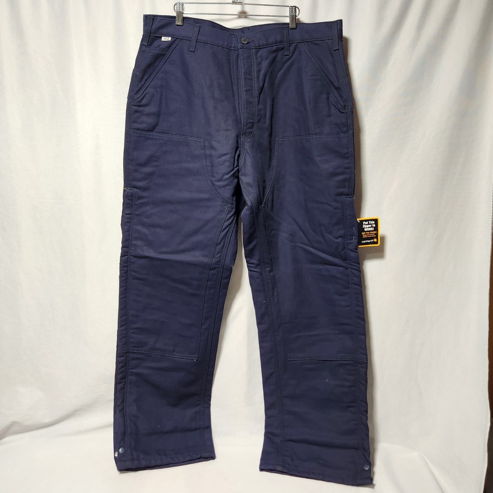 Carhartt FR Canvas Waist Overall Quilt Lined Pant/Jean Navy 38x34 FRB194 HRC 3 - Picture 3 of 14